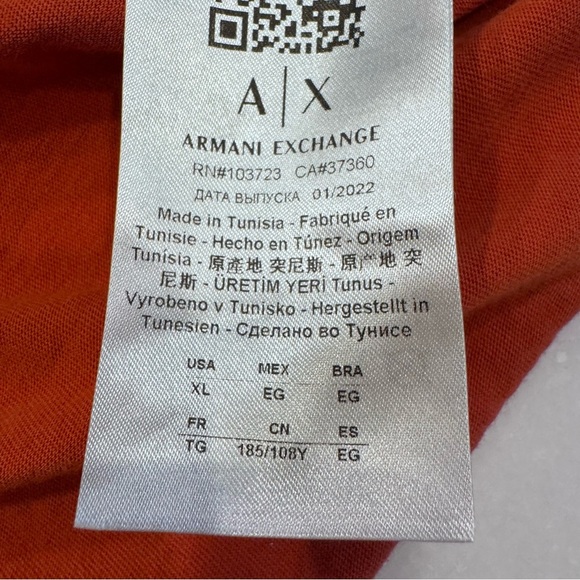 Armani Exchange  Orange Logo Design Cotton  Men's Regular Fit T-Shirt Sz XL - Picture 7 of 7